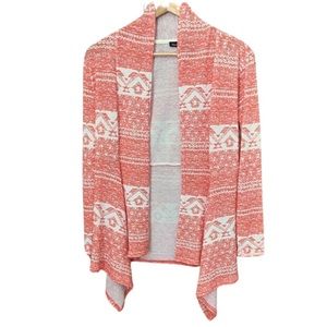 Almost Famous Lightweight Coral Orange & White Print Open Front Cardigan Duster